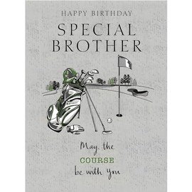 Noel Tatt Brother Birthday Card - Special Brother - Funny/Humorous Golf Card - May The Course Be With You - Contemporary Design - Made in the UK - Eco-Friendly