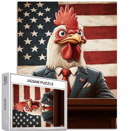Chicken President 1000 Piece Jigsaw Puzzles for Adults American Flag Background Art Jigsaw Puzzle Challenging Family Activity Games Colorful DIY Craft Puzzle for Home Decor Gifts 20×27 Inches