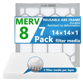 OlitAir 14x14x1 MERV 8 Air Filter,AC Furnace Air Filter,Reusable ABS Plastic Frame, 7 Pack Replaceable Filter Media (Actual Size: 13 3/4" x 13 3/4" x 3/4")