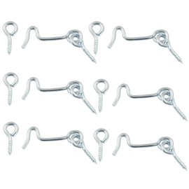 Jiozermi 6pcs 1.5 Inch Cabin Hook and Eye Latch with Mounting Screws, for Wood Gate Door Swivel Window-Silver