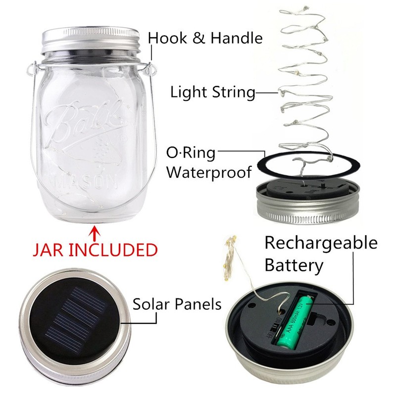 CHBKT 4-Pack Solar-powered Mason Jar Lights (Mason Jar / Handle