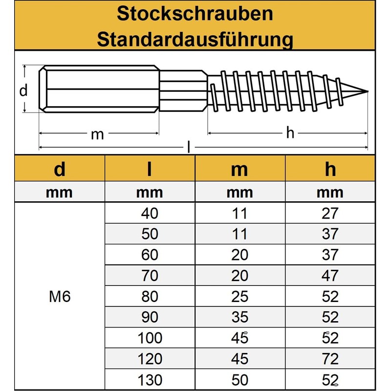 M10 x 100 mm (5 pieces) hanger bolts with double
