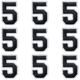IANZE 9PCS Iron on Numbers Patches, Black Numbers 5 Patches Alphabet Embroidered Patch for Clothing, Jeans, Hats, T-Shirts, Backpacks, Etc. (Black-5)