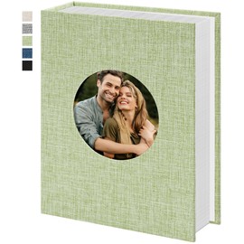 Vienrose Photo Album 4x6 Photos 100 Pockets Linen Cover Slip-in Photo Book with Round Window for Wedding Vacation, Grass Green