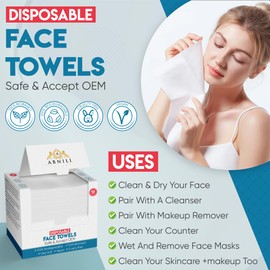 Abnili Face Towels, Disposable Face Towels, 100% Biobased XL, Ultra Soft, Clean Towels, Makeup Remover Dry Wipes, 50 Ct, 1 Pack