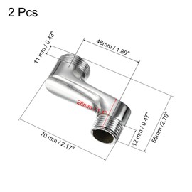 PATIKIL G1/2-G3/4 Wall Mount Faucet Adapters 2pcs 55x70mm Copper Plated Angle Adjustable Curved Foot Eccentric Accessory Silver