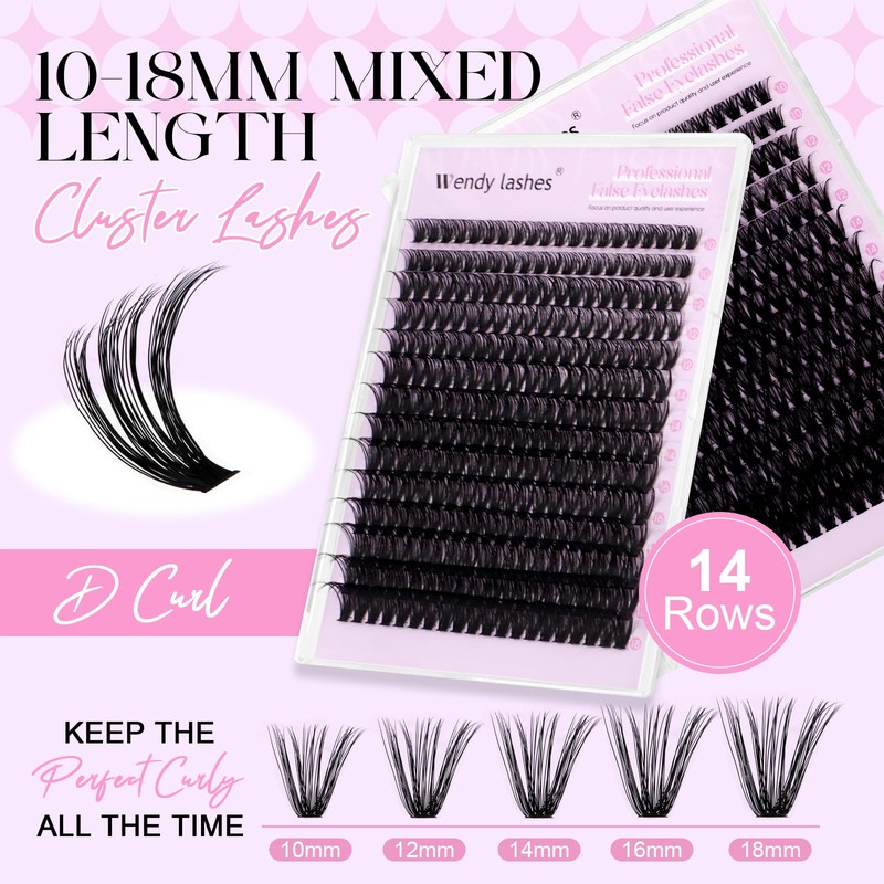 Eyelash Extensions, D Curl, Natural Eyelash Clusters, Lashes, 50D-10-18 mm,