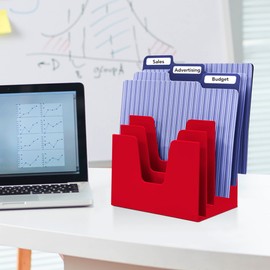 Acrimet Incline Desk File Sorter Step 5 Sections Heavy Duty (Red Color)
