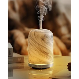 Essential Oil Diffuser Ceramic Aromatherapy Diffuser - 2.4MHz Ultrasonic Cool Mist Scent Grey Aroma Diffuser, Whisper Quiet with Auto Shut-Off, Timer Setting & Eye-Comfort Warm Light for Home