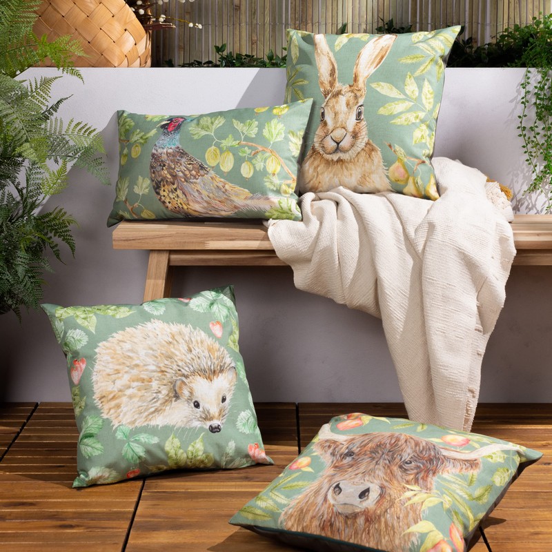 Evans Lichfield Grove Pheasant Outdoor Cushion Cover, Olive, 30 x