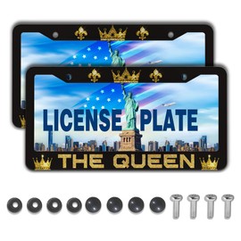 License Plate Frames Black Yellow Automotive Exterior Accessories The Queen Universal Aluminum Car Accessory 2 Pack with Screw Covers Set