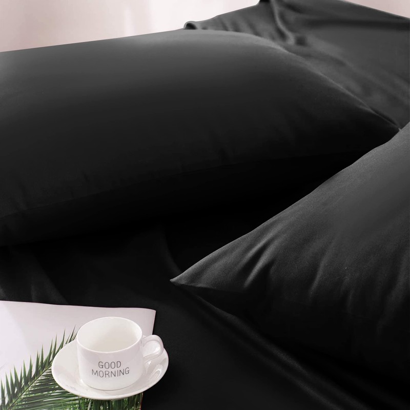 Hafaa Black Pillowcases 2 Pack Brushed Microfiber Plain Pillow Cases