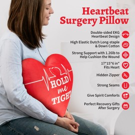 ROZJOVU Double-Sided Heartbeat Surgery Pillow - Heart Shaped Surgery Pillow for After Open Heart Surgery Coughing Post Surgery Must Haves Funny Recovery Items (Red)