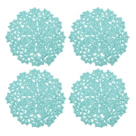 uxcell Fabric Coasters, 4pcs 4" - Cotton Woven Crochet Doilies, Lace Embroidery Cup Mat with Floral Pattern for Wedding Party Decoration (Light Mint Green)