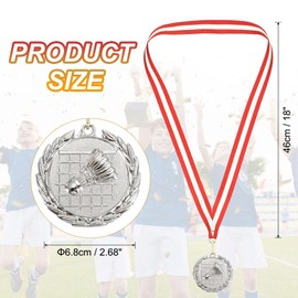 MECCANIXITY Badminton Medal 2 Inch, Silver Award Medal with Neck Ribbon for Team Sports Games Competitions Party Favors
