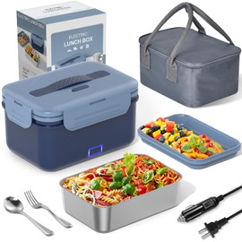 Carsolt Electric Lunch Box Food Heater Upgrade 3 in 1 Portable Food Warmer 100W Leakproof Heated Lunch Box for Adults Car/Truck/Office with 1.8L SS Container Fork Spoon Carry Bag, 12V/24V/110V