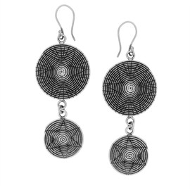 81stgeneration Women's 999 Fine Silver Karen Hill Tribe Round Double Swirl Long Dangle Earrings