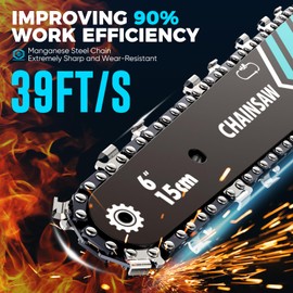 Chainsaw 6-Inch 1 Pack 2000mAh Battery Hand Mini Chain Saw Birthday Christmas Gifts for Men Portable Cordless for Wood Cutting Tree Trimming Projects Gardening Tools (Blue-1 Battery)