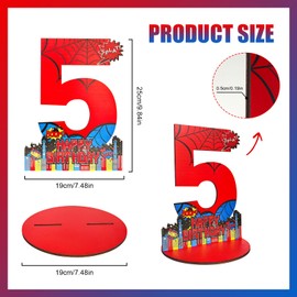 JHGCVX Spider 5th Birthday Number Sign Centerpiece, Spider Theme 5th Number Stand Sign, Wooden Table Decoration Photo Props for Spider 5th Birthday Decorations