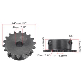 sourcing map Sprocket with 18 Teeth Type B Single Strand 1/4 Inch Pitch 8 mm Bore Black Oxide Carbon Steel C45 with 2 Adjusting Screws for ISO 04C