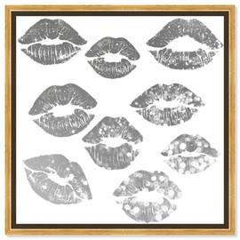 The Oliver Gal Artist Co. Fashion and Glam Framed Wall Art Canvas Prints 'Signs of Love Platinum' Lips Home Décor, 24" x 24", Gray, White