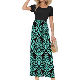 AUSELILY Women's Short Sleeve Loose Plain Casual Long Maxi Dresses for Women 2025 Black Green 3XL