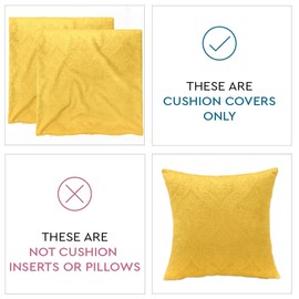 Encasa XO Velvet Cushion Covers 40 x 40 cm Embossed Plush Decorative Cushion Covers for Elegant Living Room & Bedroom Machine Washable Lemon Yellow Set of 2 Covers Only, No Insert