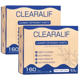 CLEARALIF Laundry Detergent Sheets Up to 320 Loads, Fresh Linen - Great For Travel,Apartments, Dorms,CLEARALIF Laundry Detergent Strips Eco Friendly & Hypoallergenic (80 Sheets, Pack of 2)