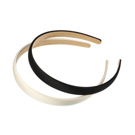 RENEWREVITAL 2 Pcs Solid Simple Satin Headbands, Fashion Hair Hoop for Women, Anti Slip Hair Accessories, White, Black, 0.63" Wide Routine