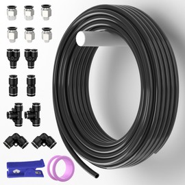 YAOJING Black 10mm Air Line Industrial PU Trachea Air Intake Hose Line Kit Fitting Tools - 10M/32.8Ft Pesticide-Resistant Hose for Automated Farm Systems