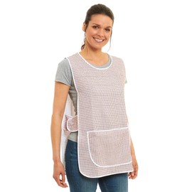Ladies Dogtooth Design With Piping Tabard Apron Overalls Front Pocket Stylish Tabards for Women Casual Aprons for Women to Use in Home Kitchen Restaurants Coffee Shops UK Made (L, Brown)