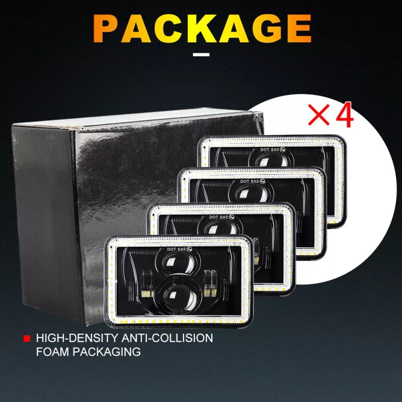 BraveWAY 4PCS 4X6" LED Headlights DOT Approved with High Low