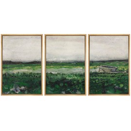 MUDECOR Framed Canvas Print Wall Art Verdant Meadow Lush Greenery and Rustic Barn Nature Wilderness Illustrations Realism Decorative for Living Room, Bedroom, Office - 16"x24"x3 Natural