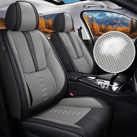 IKABEVEM Seat Covers Fit for Toyota Venza 2009-2020 2 Front Seat Covers Breathable 3D Lumbar Support Faux Leather Protector Car Seat Covers (Black& Grey)