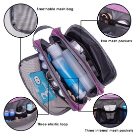 WANDF Toiletry Bag Water-Resistant Nylon Travel Wash Bag Lightweight Dopp Kit for Men and Women (A-Light Purple)
