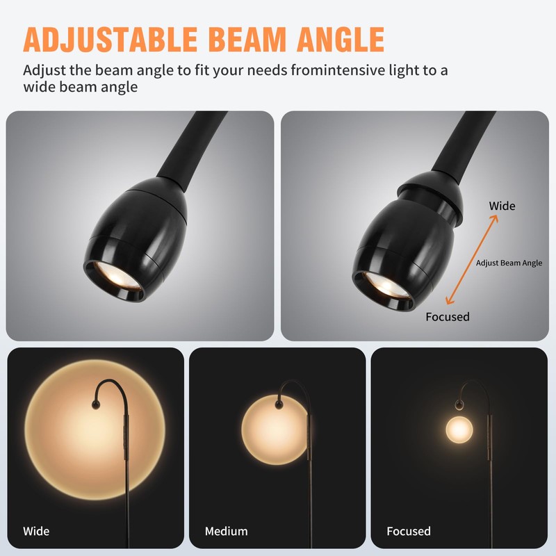 Powfloven Adjustable Gooseneck LED Beam Floor Lamp, Standing Reading Lamp