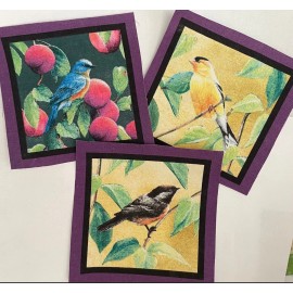 IronOns.US 3 Large Purple Edged Bird Patches- Iron On fabric appliques Assorted sets