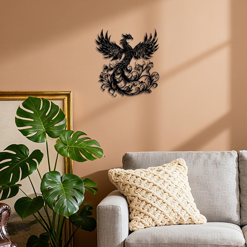 Rajukit Phoenix Wall Art, Wall Decor Metal Phoenix Rising Statue,