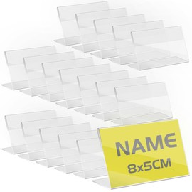 Tapkua Transparent Acrylic Label Holder (8 x 5 cm), Pack of 50 Table Name Plate Price Tag Display Transparent Price Tag Holder, Suitable for Shops/Bakeries/Shelves/QR Code Stand
