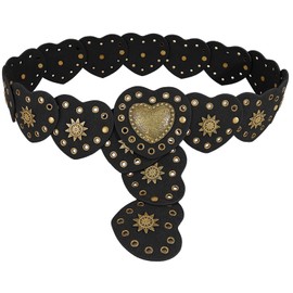 Heyjoin Hollow Wide Disc Belt for Women Leather Metal Buckle Belt Soft Durable Exaggerated Cowboy Waist Belts (Bronze Black Love-L)