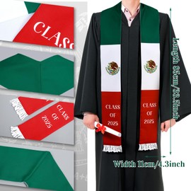 Jecery 2025 Graduation Stole Sash International Country Flag Graduation Grad Stole for International Students(Mexican)