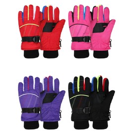 4 Pairs Kids Winter Gloves Waterproof Kids Snow Ski Gloves for Boys and Girls Warm Gloves for Cold Weather Children(Purple, Pink, Black, Red, 6-12 Years Old)