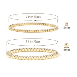 Badu Gold Bead Bracelet for Women 14K Gold Plated Bead Ball Bracelet Stretchable Elastic Hypoallergenic Bohemian Stackable Bracelet