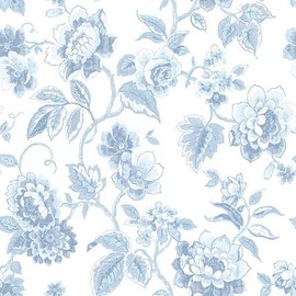 CONCORD WALLCOVERINGS ™ Sample for Display Purpose Only Textured Wallpaper Floral Featuring Rose flowes Leaves, Blue White, 7 in x 10 in, AB42440