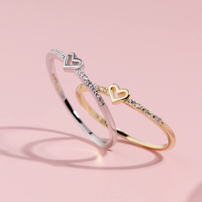 Tiny Heart Ring for Women Thin Stacking Dainty Gold Ring