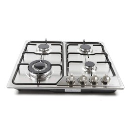 BJTDLLX 23" Built in Gas Cooktop Stove, 4 Burners NG/LPG Gas Hob Cooktop Battery Ignition, Stainless Steel Gas Stove Kitchen Cooker Cooktops, Easy to Clean Cooker,Silver 22″x20″