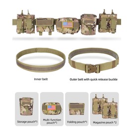 GENILU Tactical Belt Men Multifunctional 7 in 1 Tactical Duty Belt Battle Belt with Accessories Pouches Utility Belt for Outdoor Sport Black