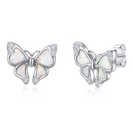 Dreamboat Butterfly Opal Stud Earrings for Women 925 Sterling Silver Hypoallergenic Butterflys Jewelry Gifts