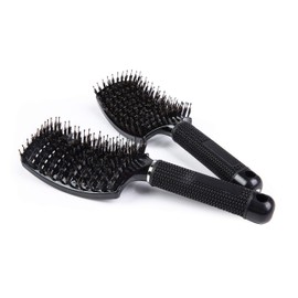 Premium Boar Bristle Hair Brush Set – Vented Design for Quick Blow Drying, Detangling Nylon Pins, Curved & Oversized Head for Maximum Scalp Contact – Benefits All Hair Types – Pack of 2