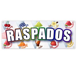 Raspados Banner 13 oz | Non-Fabric | Heavy-Duty Vinyl Single-Sided With Metal Grommets | Shaved Ice, Sweets, Refreshing, Spanish, Retail